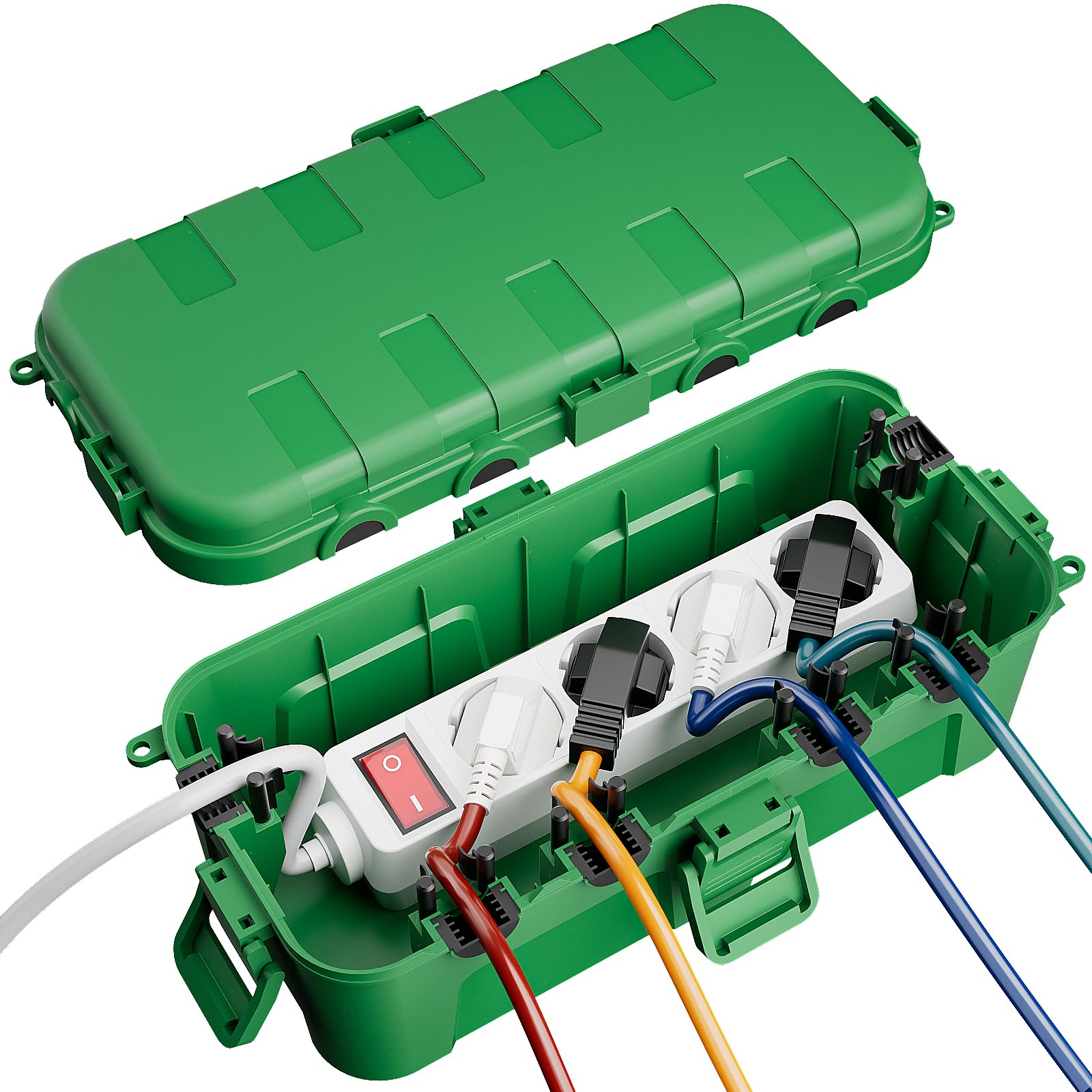 RESTMO Medium wasserdichte Kabelbox für den Außenbereich, IP54 wasserdicht, Wetterfeste Kabelbox, Ideal zum Schutz von Verlängerungskabeln, Steckdosenleisten und Winkelsteckern(29cm×13,2cm×10)-Grün