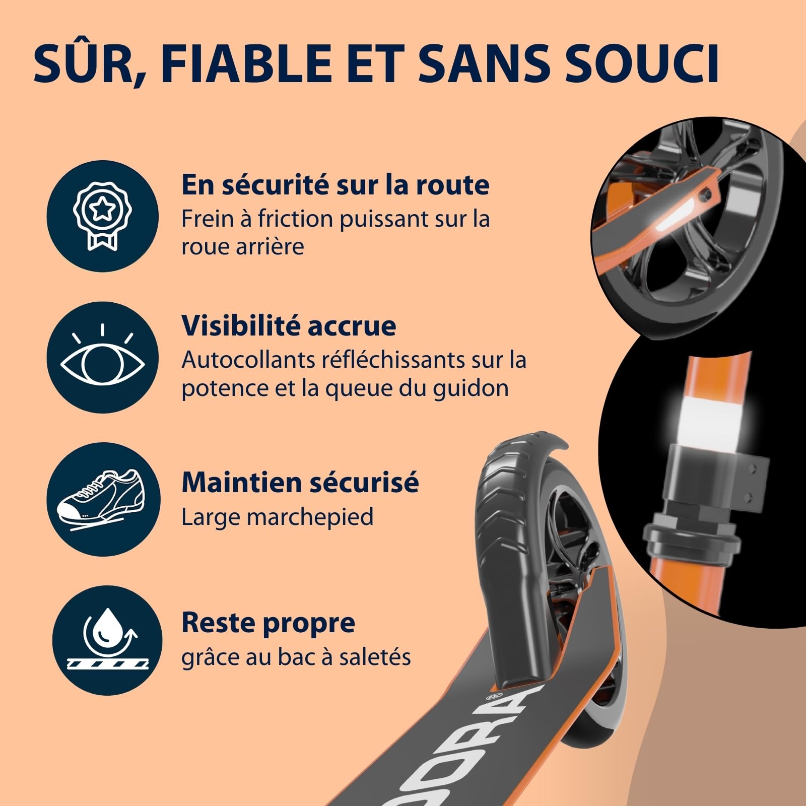 HUDORA Scooter Start 200 I Trottinette Robuste en Aluminium I Réglable en Hauteur et Pliable I pour Enfants et Adultes jusqu'à 100kg I Trottinette Solide avec béquille | Orange