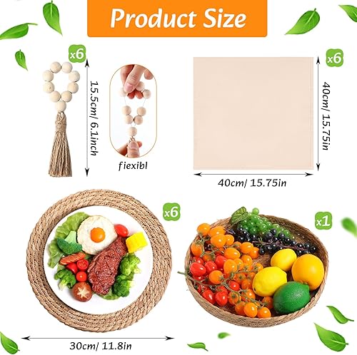 Miniatura 2 de 6 juegos de manteles individuales bohemios redondos tejidos, bohemios rectangulares, servilleteros de cuentas de madera, servilletas de tela, camino