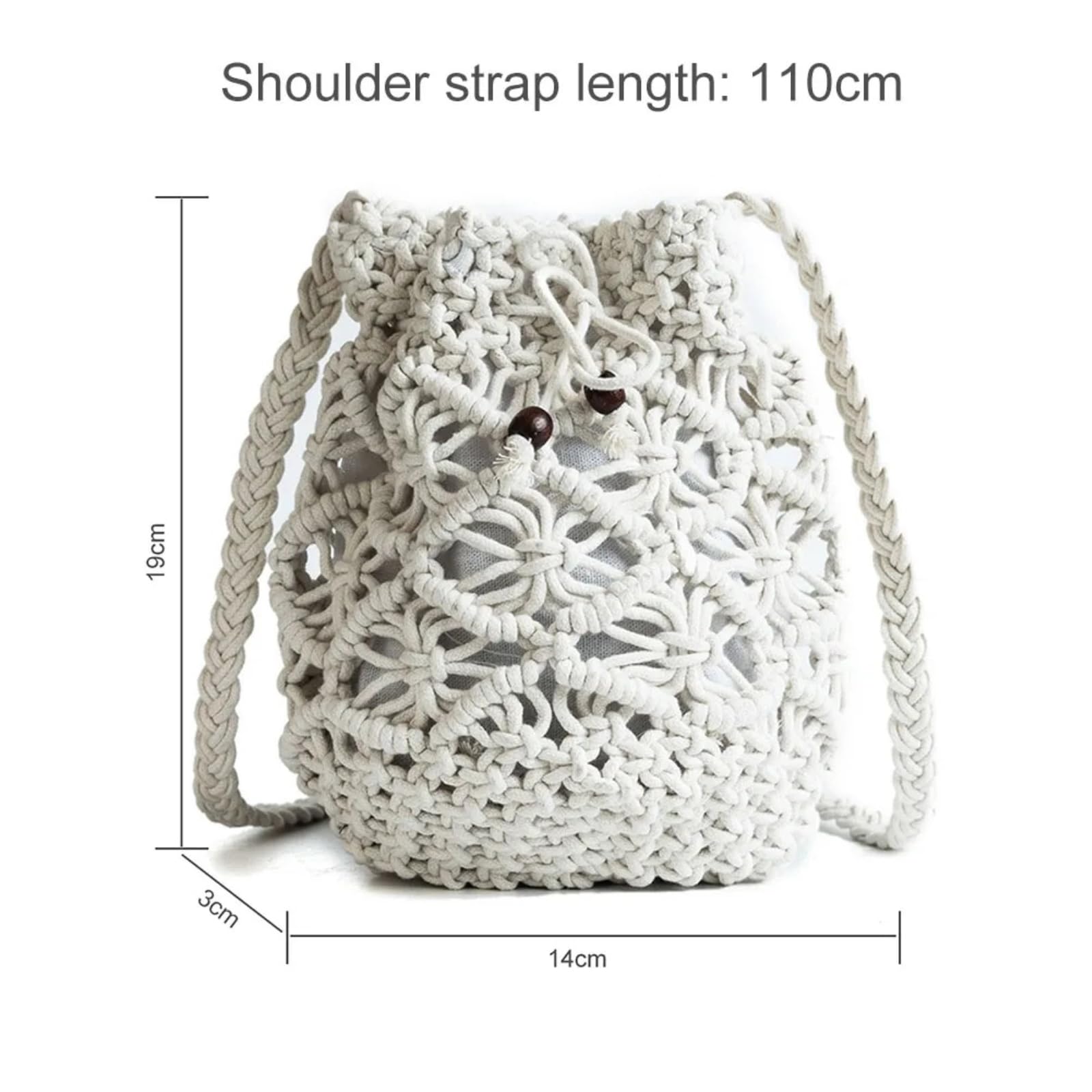 Bolso de Hombro Cubo Cordón Ganchillo Hueco Hecho A Mano, Correa Ajustable para El Verano
