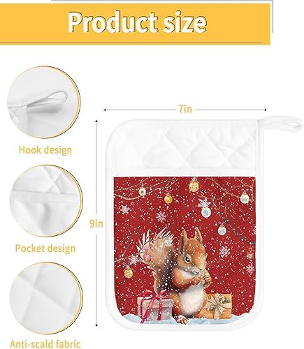 Miniatura 3 de Country Squirrel - Juego de 2 soportes para ollas para cocina, antideslizante y aislante de calor, juego de agarraderas de tela de toalla con