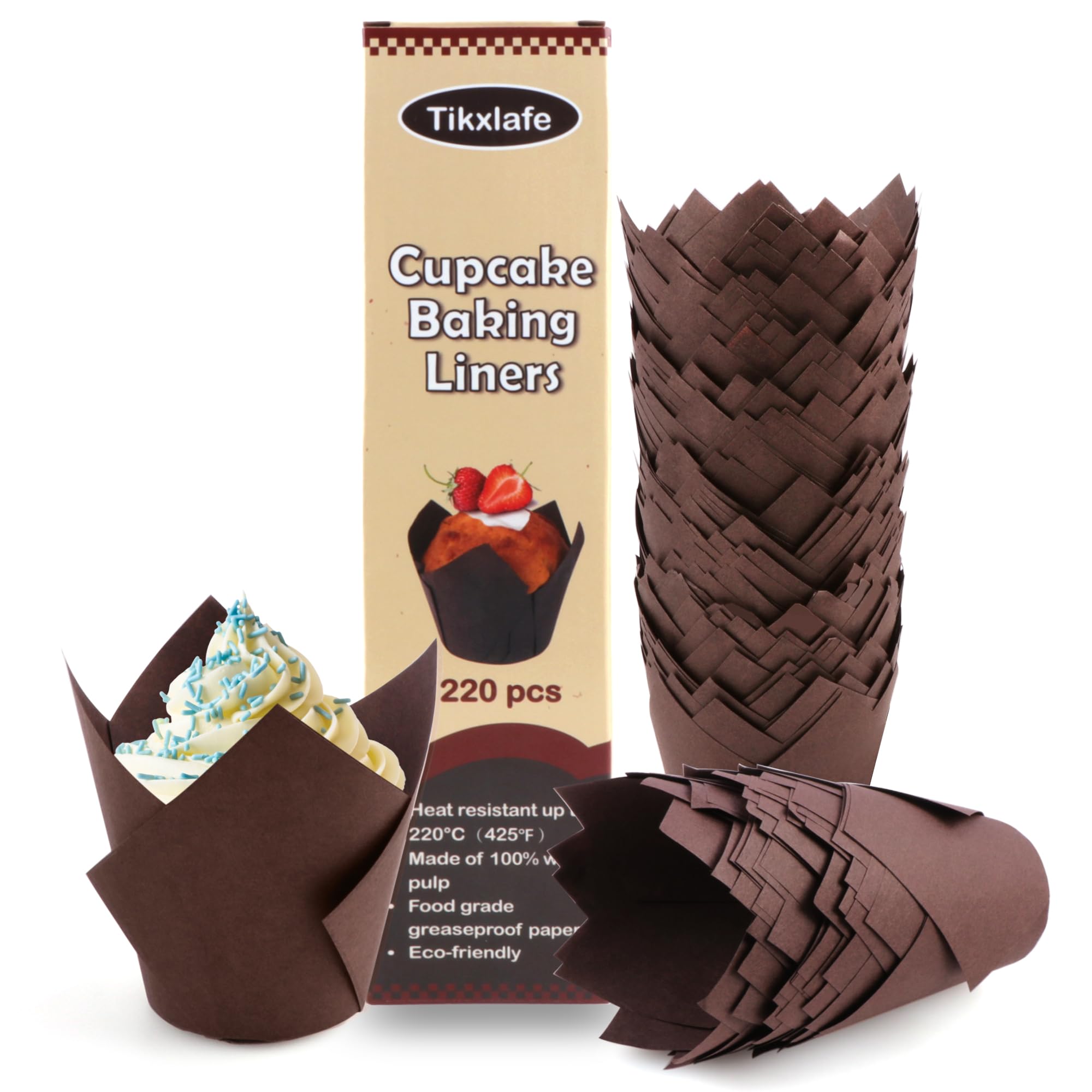 50 Caissettes En Papier Pour Cupcakes Et Muffins - Forme Tulipe - Faciles à Utiliser - Marron