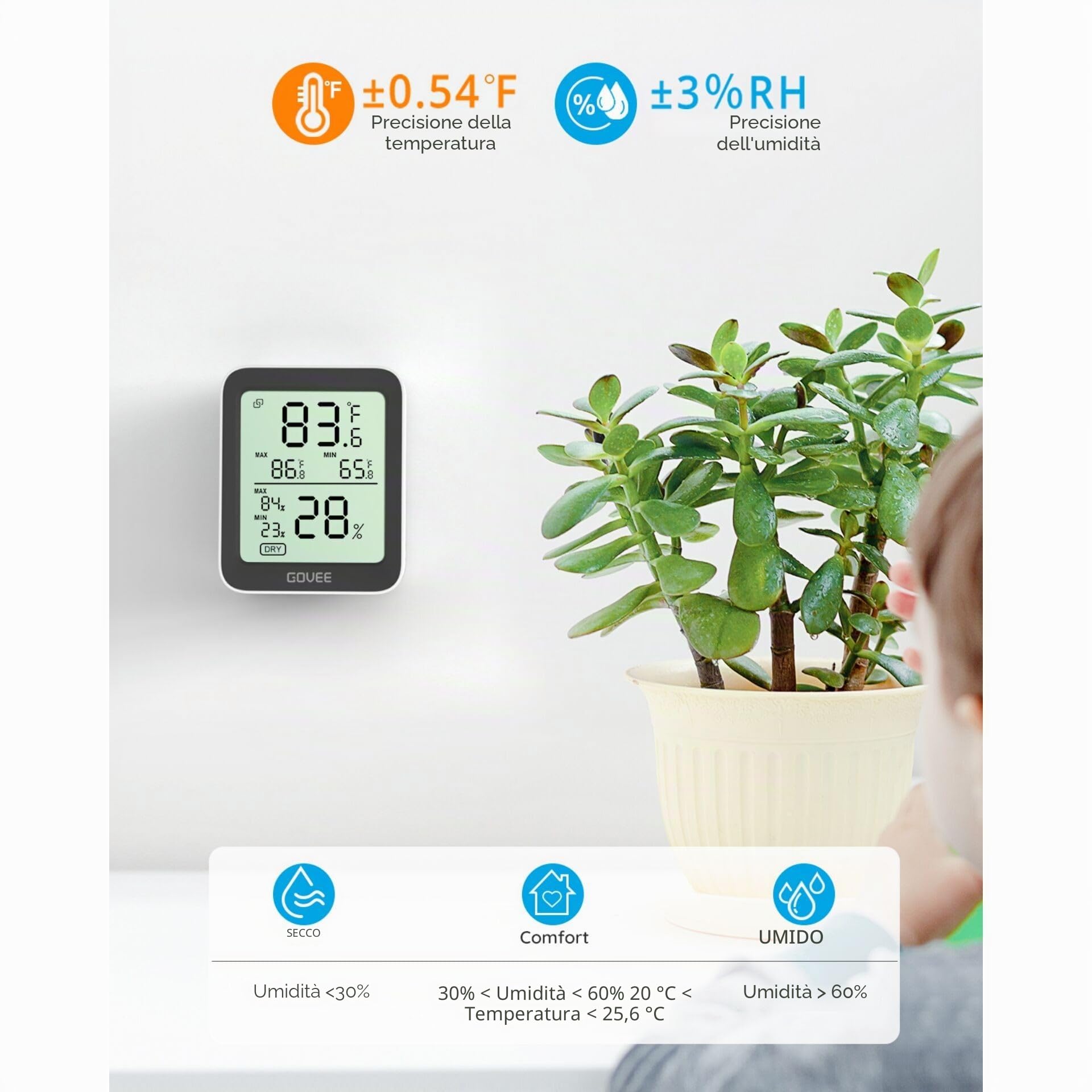 Govee Termometro Bluetooth Igrometro con schermo radio/igrometro H5075001