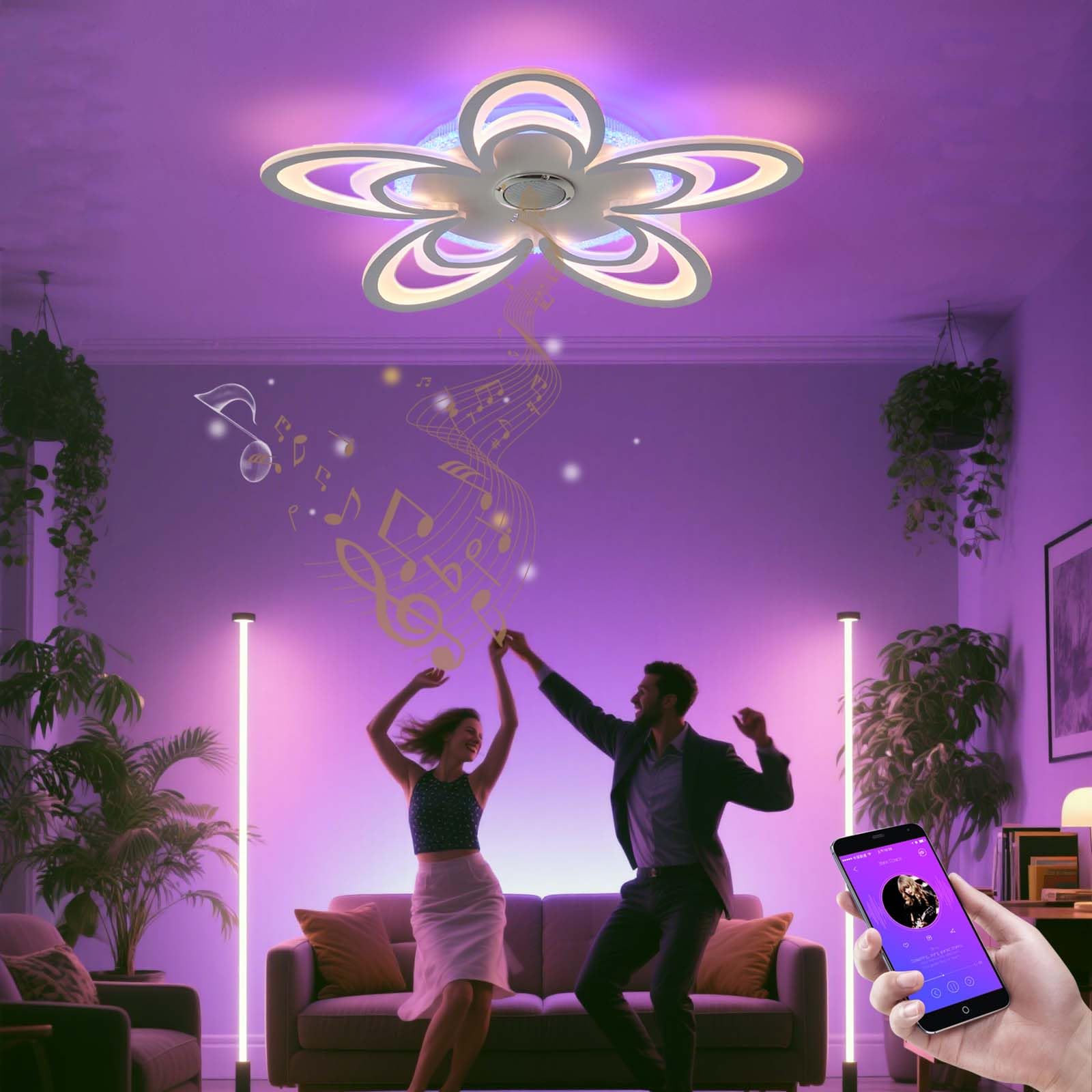 Lampara Techo RGB Cuenta Altavoz Integrado Temperaturas 3 Color Modo Memoria Ceiling Light Puede Controlar Mediante Mando Distancia APP Para Dormitorios Habitaciones Infa Salones, Blanco