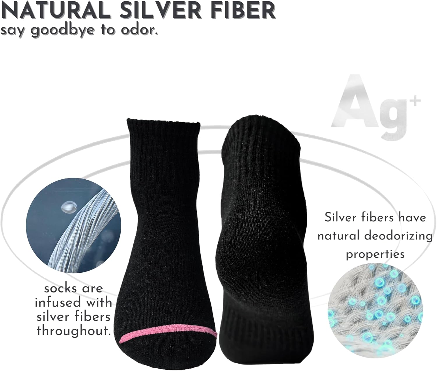 Silver Fiber Crew Socks – Odor-Free, Moisture-Wicking & Soft, Comfortable for Work, Walking & Daily Wear
