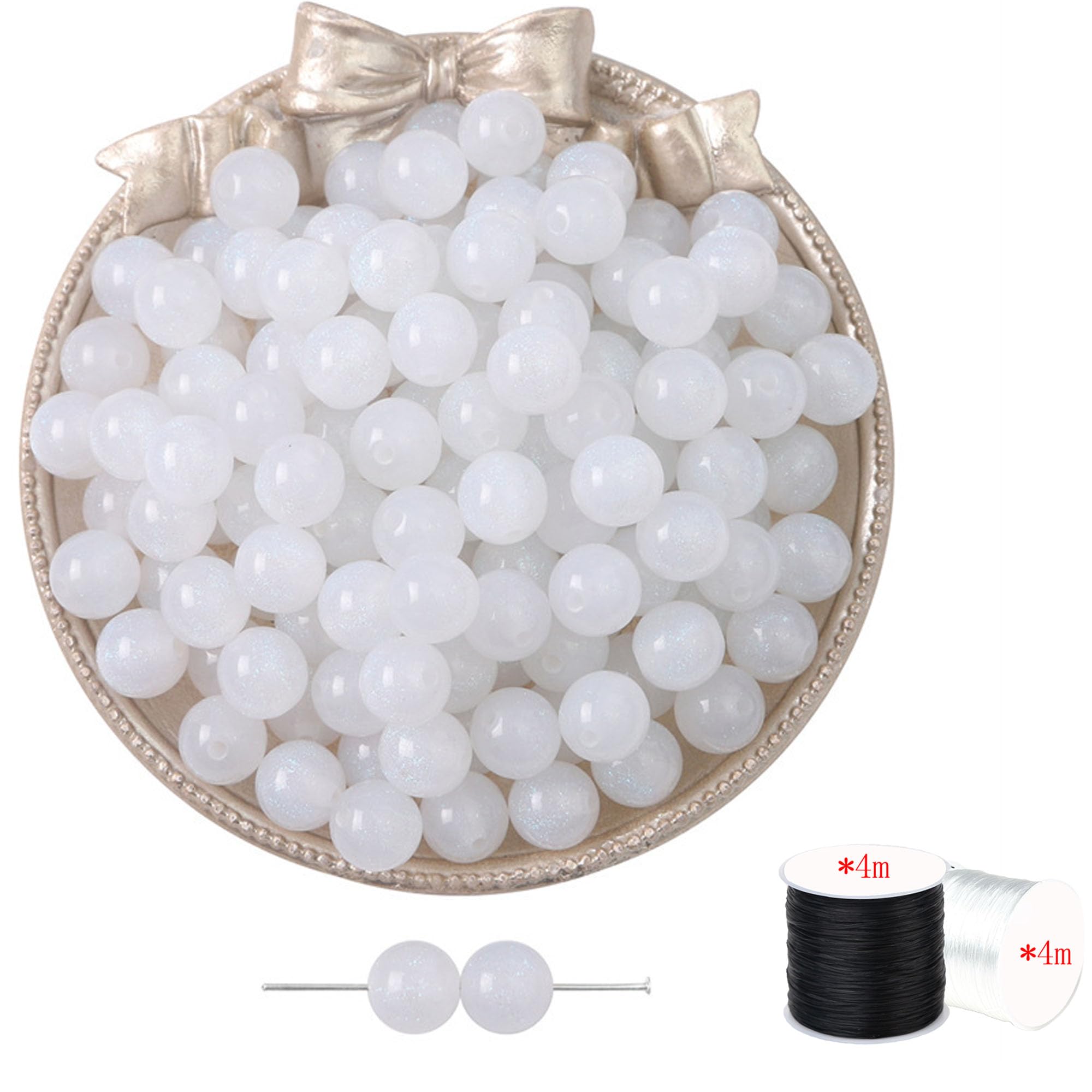 ftiemlovde 60 Large 8mm Glitter White Beads Bracelet Making Kit โ image 1