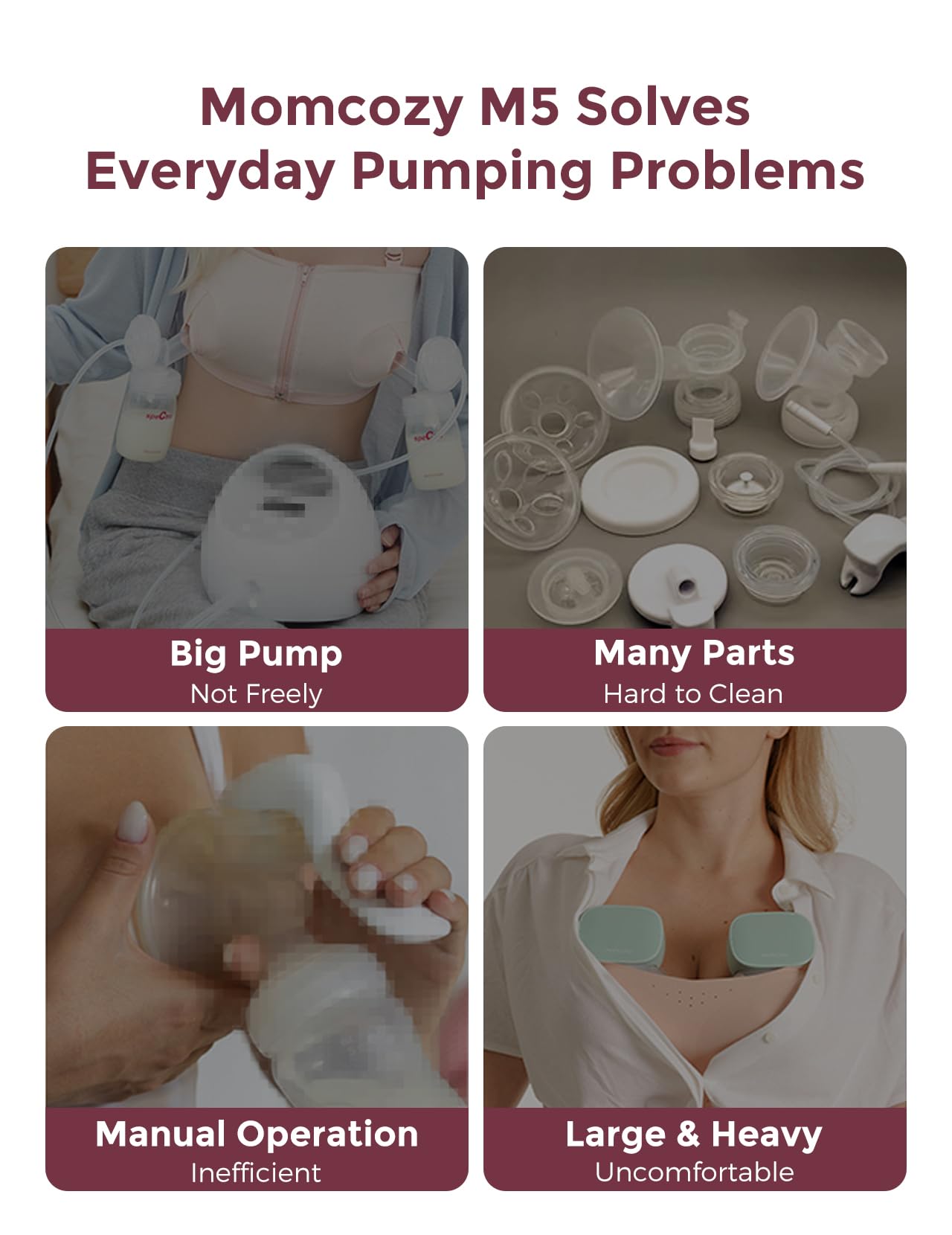 Momcozy M5 Smart Breast Pump, APP Controlled Wearable Hands‑Free Electric Pump, 3 Modes 9 Suction Levels, Portable Lightweight Pump, 24mm Flange, 1 Count, Quill Gray — view 6
