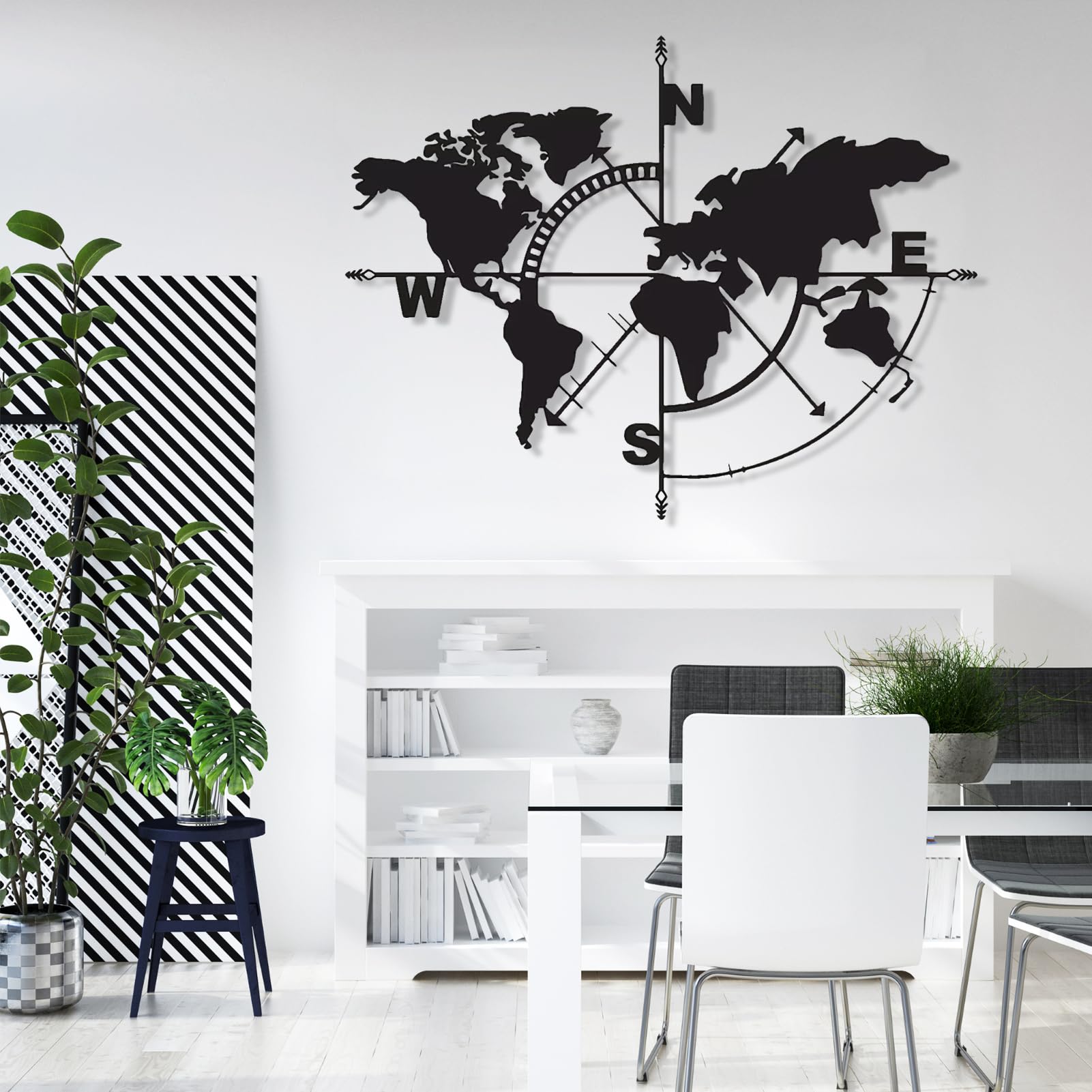 Genérico Mapa del Mundo de Metal para Pared, decoración rústica para Sala de Estar, 52x39 Pulgadas, Color Negro.