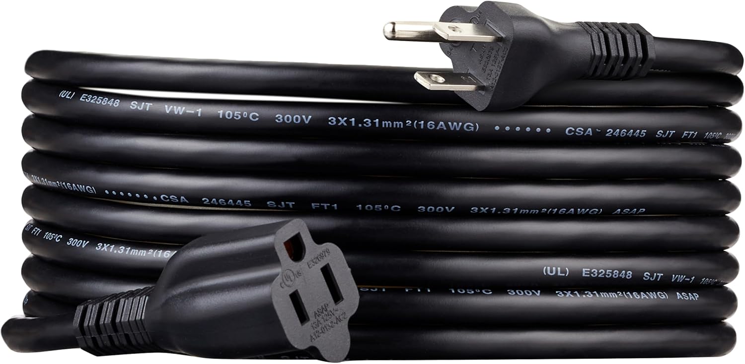 Amazon Basics Power Extension Cord, 15 Feet, 13 Amps, 125V