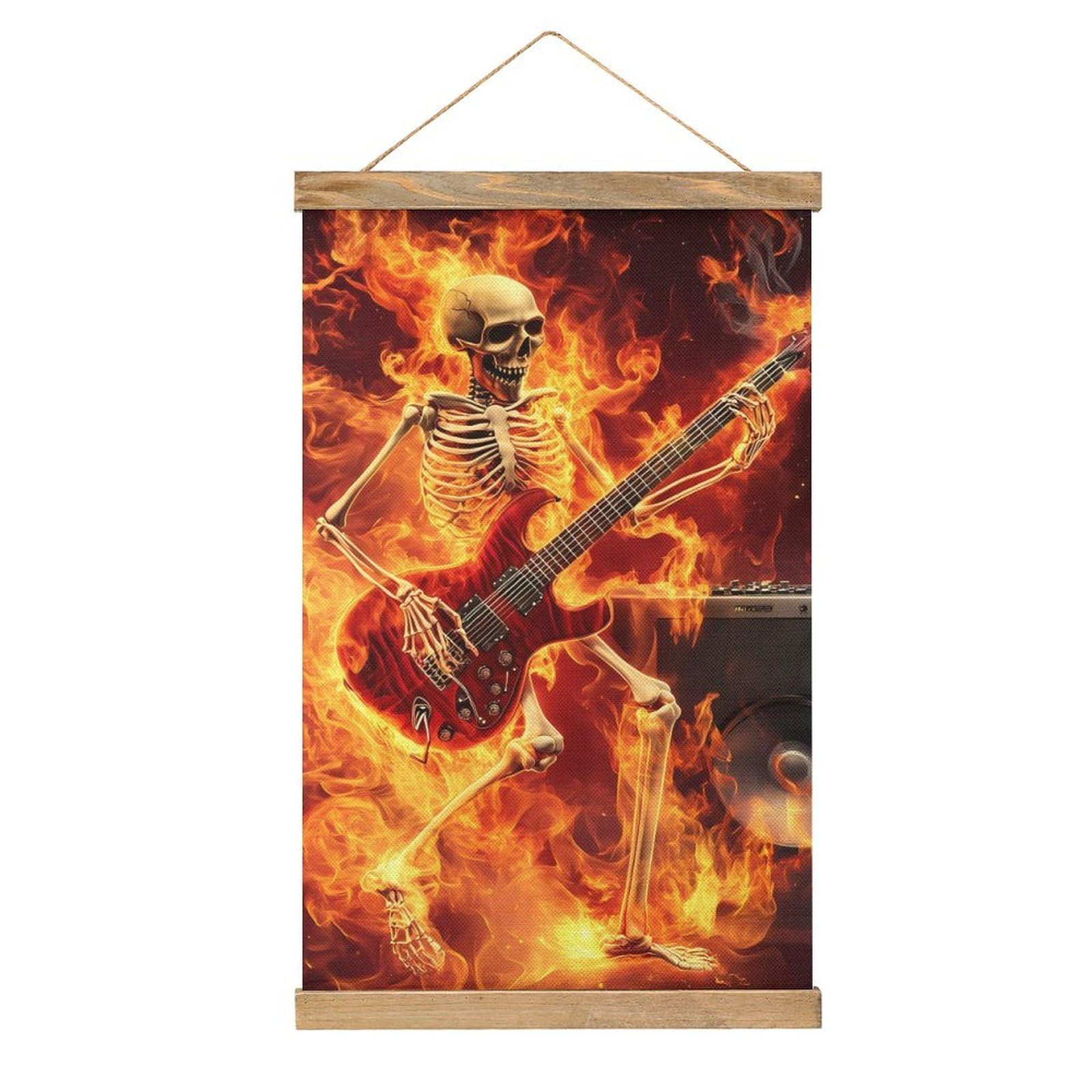 CGSBNGHA Rocks-Heavy Metal Electric Guitar Wall Art Prints Linen Hanging Painting Scroll Paintings Pictures Decor for Home