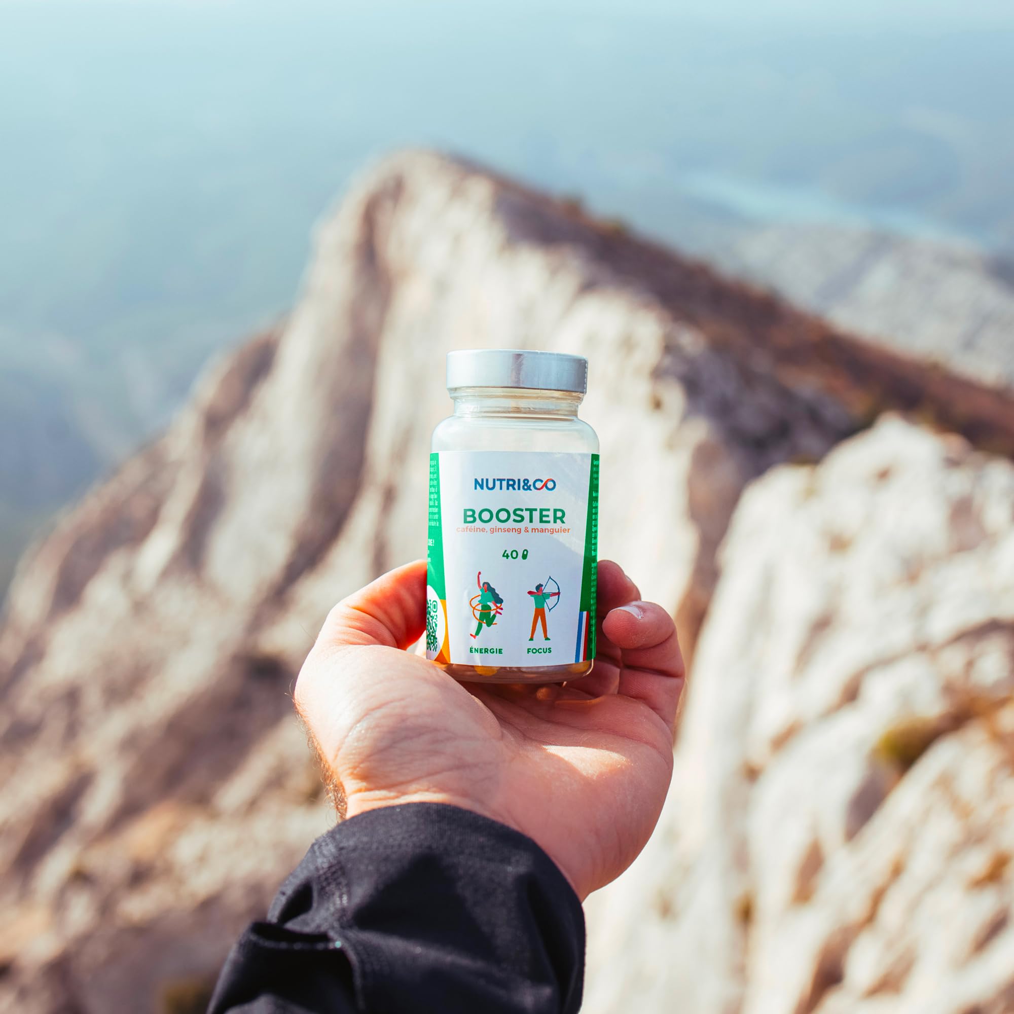 NUTRI & CO Le Booster - Anti Fatigue Puissant - Caféine Caffshock® 400 mg (Café Vert + Guarana + Thé Vert + Maté) & Panax Ginseng Blanc - Énergie & Concentration - 40 gélules Vegan - Made in France
