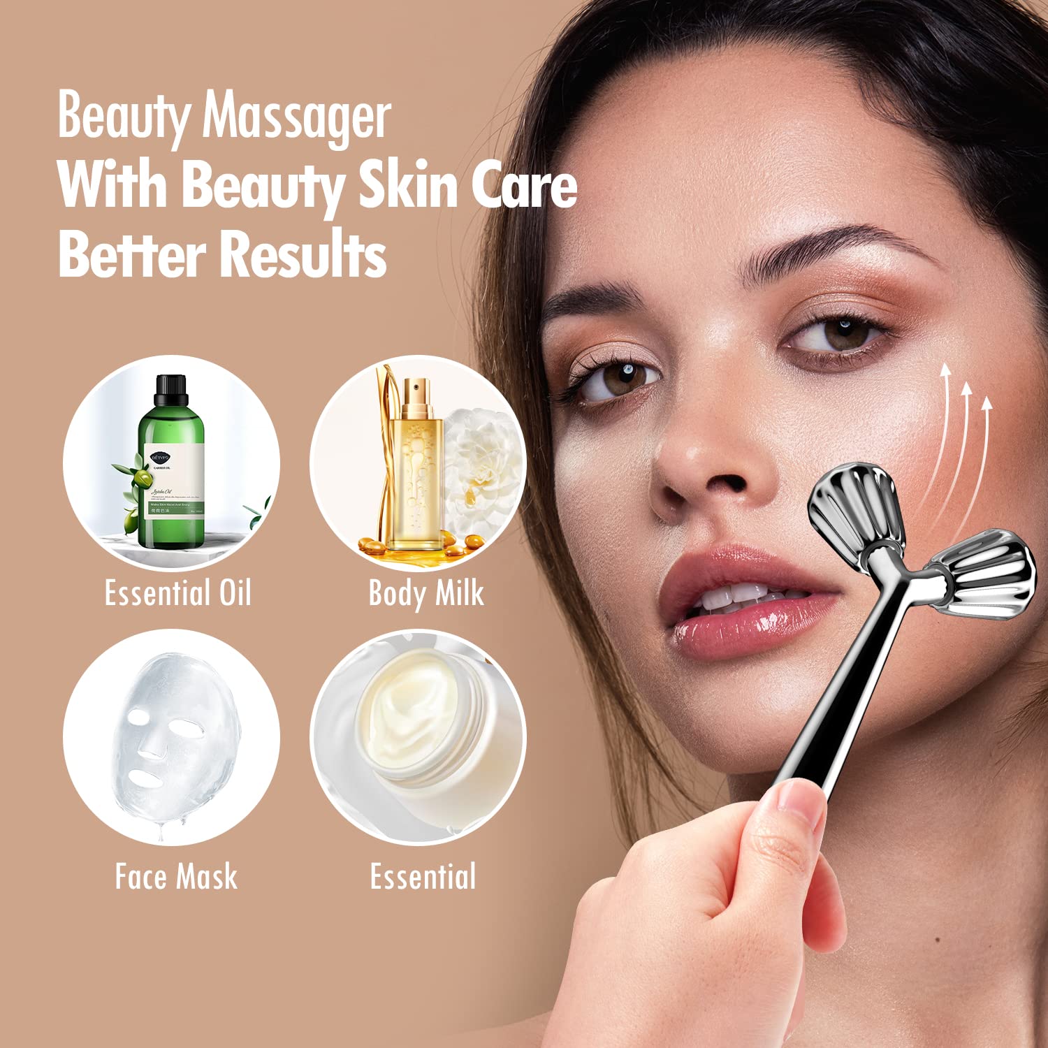 Rodillo masajeador facial de metal rodillo facial 3D y kit de herramientas de masaje Gua Sha para cara, ojos, cuello, cuerpo y cuidado de la piel