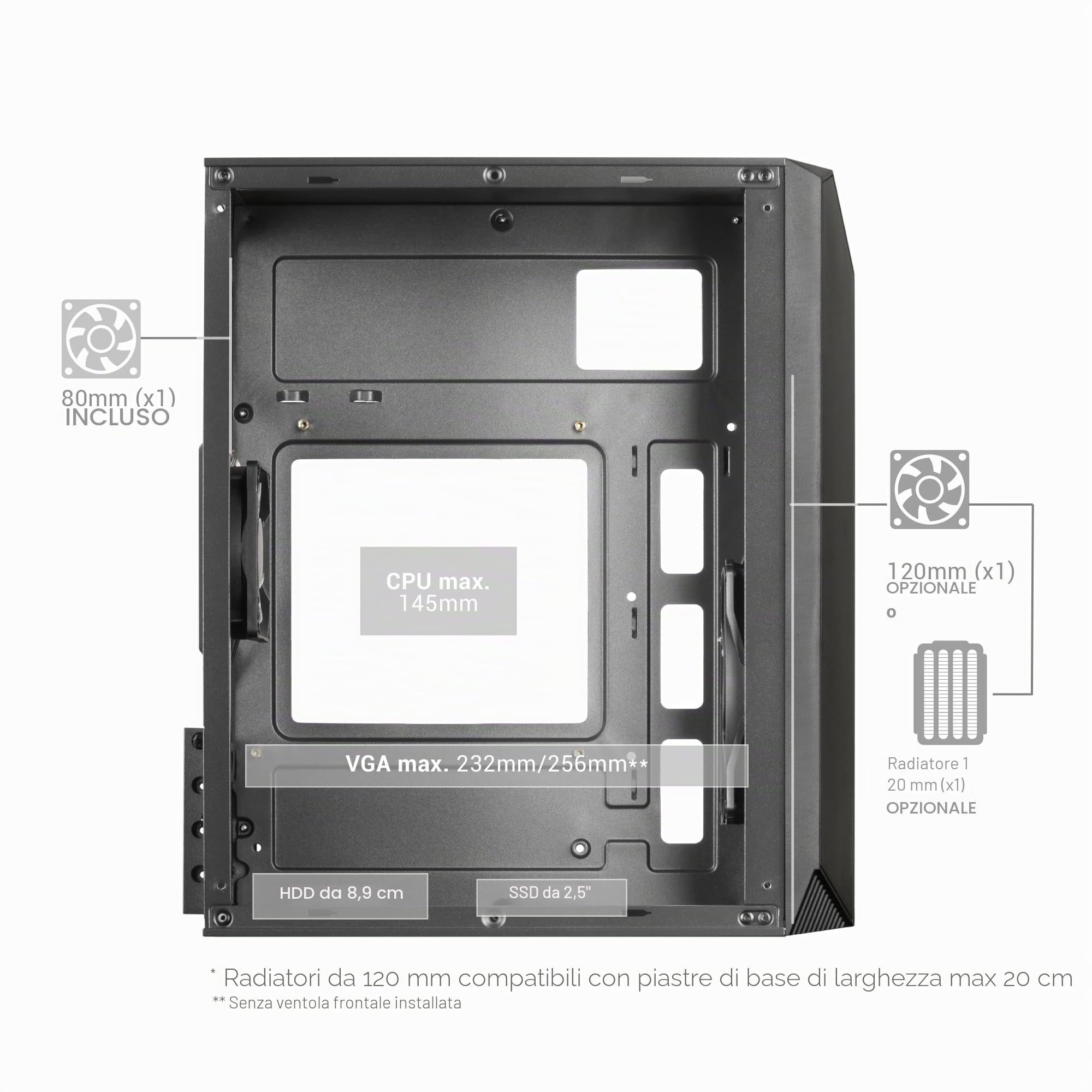 Mars Gaming MC-S1 Bianco, Case PC Gaming Compatto Micro-ATX, Illuminazione ARGB 12 Modalità, Ventola FRGB, Finestra Laterale Completa