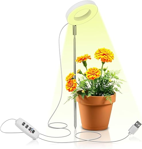 Blackt Electrotech BT29PLE Full Spectrum Plant Grow Light – Adjustable Height, Automatic Timer, USB Powered 5V Safe Voltag...