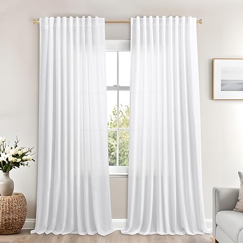 Miniatura 73 de Mrs.Naturall Cortinas transparentes verde esmeralda oscuro, cortinas de lino verde bosque para sala de estar, 63 pulgadas de largo, cortinas verdes