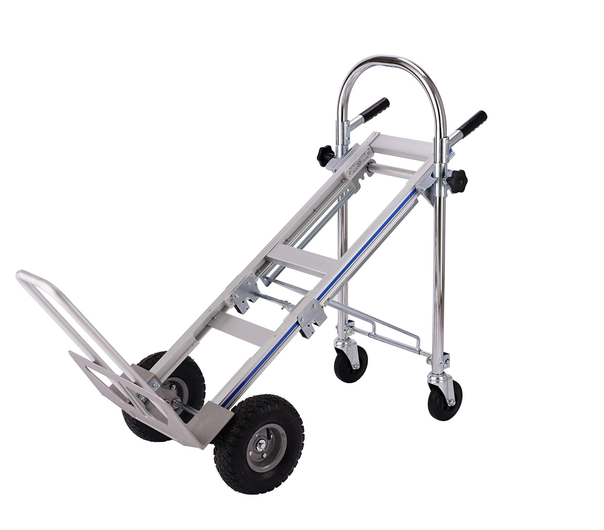 Wytrzymały aluminiowy składany wózek ręczny 3 w 1, pojemność 453 kg, wymienialny wózek dolly, pneumatyczne koła dla doskonałej mobilności, ergonomiczny uchwyt ułatwiający transport