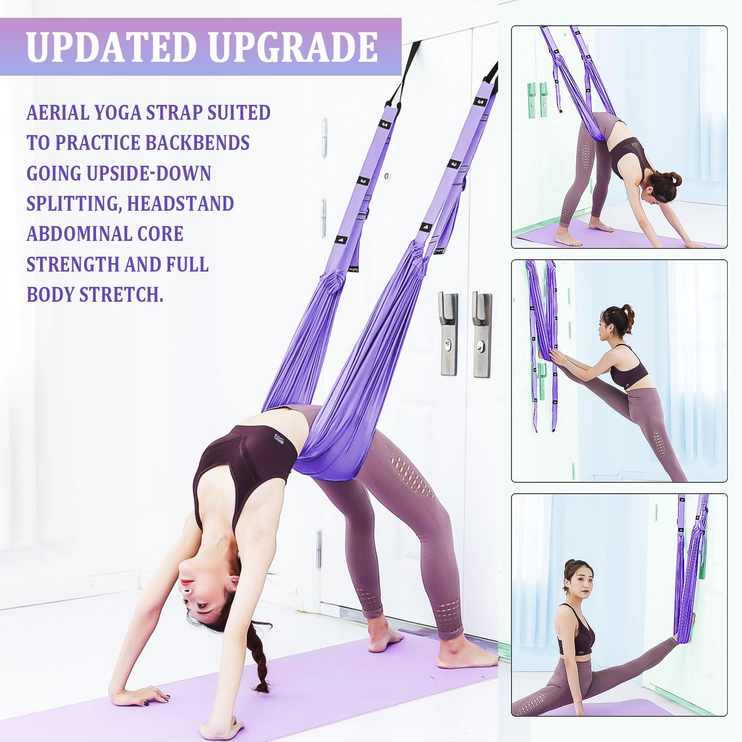 Correa de estiramiento de piernas ajustable para entrenador de cintura, estiramiento de puerta, flexibilidad entrenador de tracción con bolsa de transporte, doblado en la espalda, ir boca abajo para