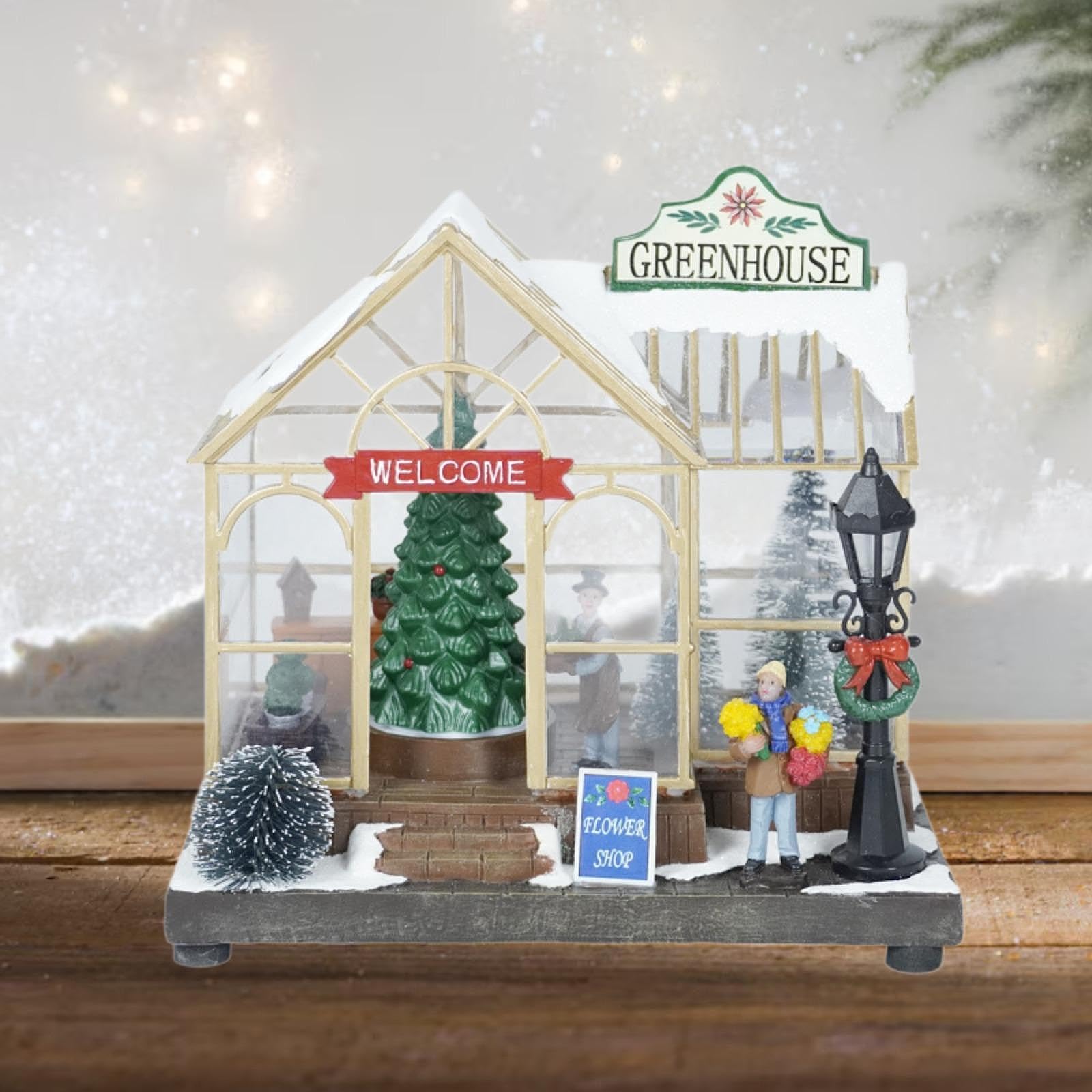 Casa Navideño, Decoración de Escena Navideña de Invernadero con LED, Figuras Navideñas de Escritorio Iluminadas con LED para Festival de Ado