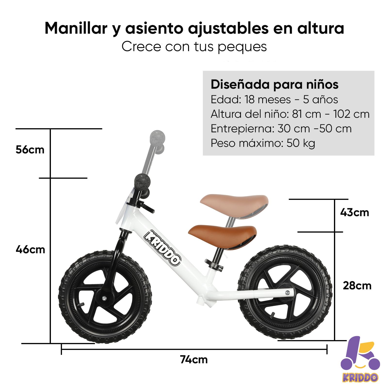 KRIDDO Bicicleta para niños de 2 años, Edad 18 Meses a 5 años, Bicicleta de Empuje de 12 Pulgadas con Placa Individual (3 Juegos de Pegatinas Incluidas), Bicicleta de Regalo para 2-3 niños y niñas