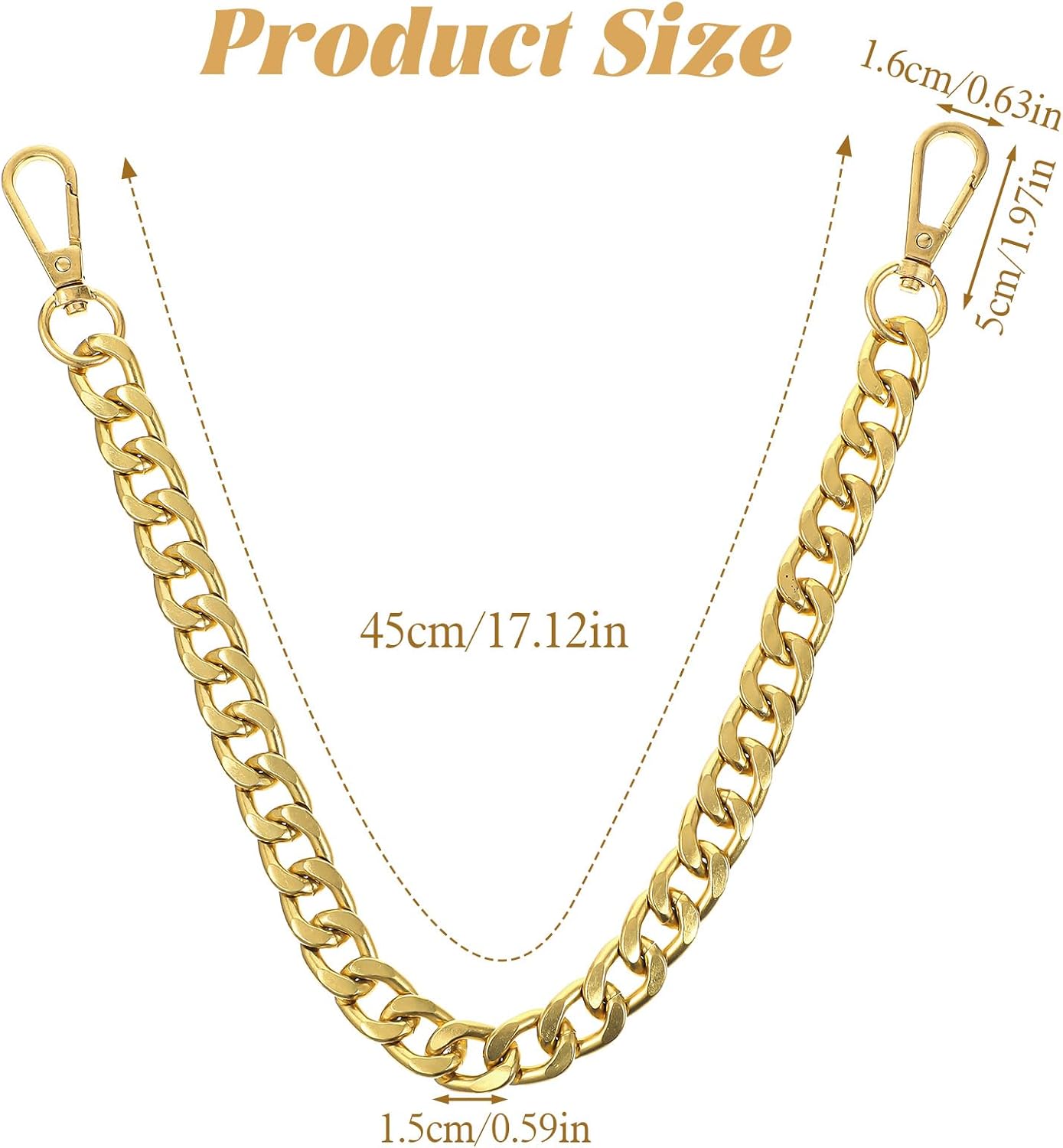 Gold Purse Chain - 18'' Bag Charm Chain Replacement Antique Bag Extender Chains for Handbags Metal Crossbody Purse Strap Replacement Bag Accessories