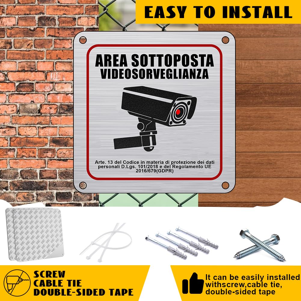 Flintronic 2 carteles de área de videovigilancia de aluminio, 15 x 15 cm | Cartel de metal con aviso GDPR, con adhesivo 3M y agujeros perforados, para casa y tienda, interior y exterior