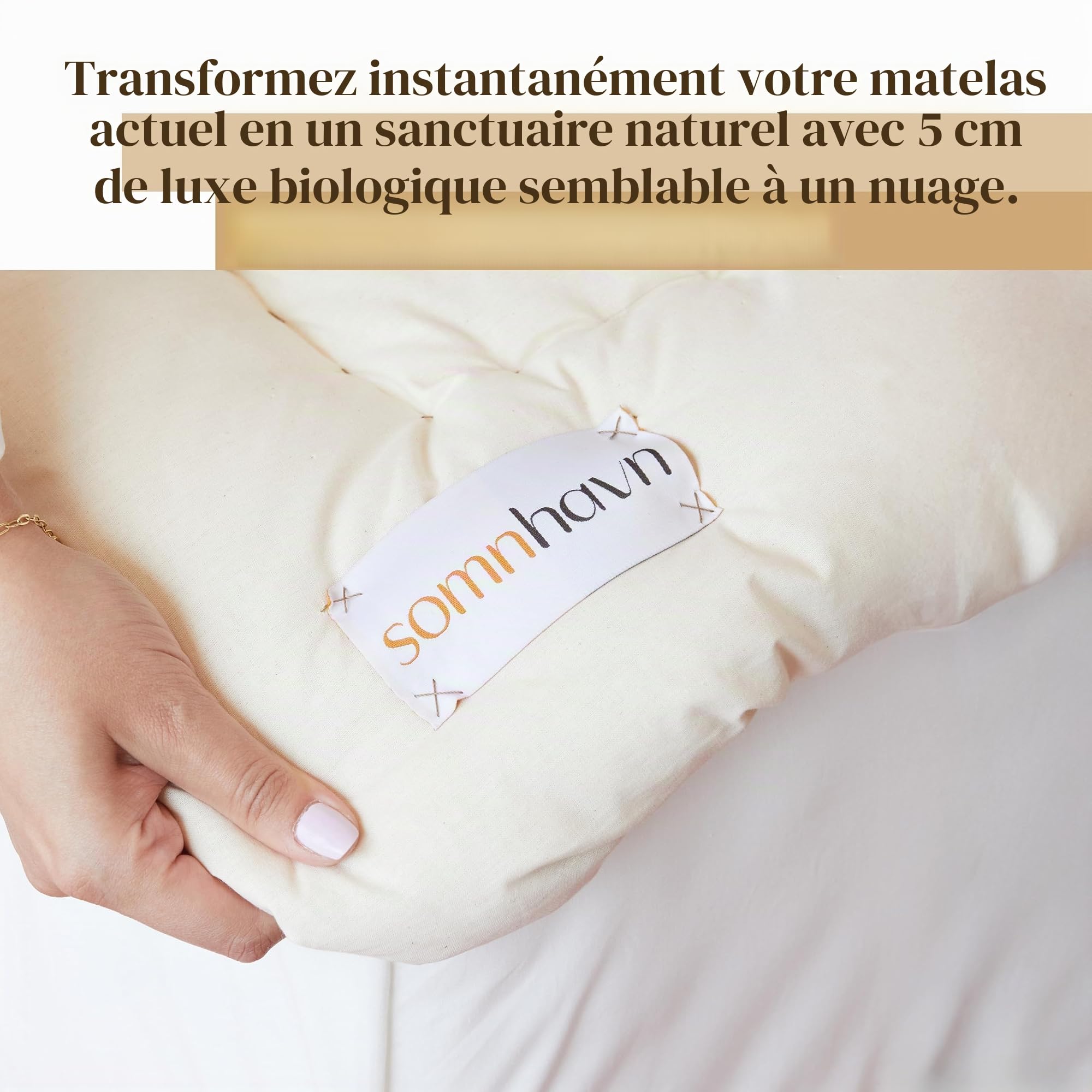 Surmatelas en Laine mérinos Biologique, 100% Laine Naturelle, hypoallergénique, Doux et épais, pour Toutes Les Saisons, Fait à la Main et respectueux de l'environnement, 160x200