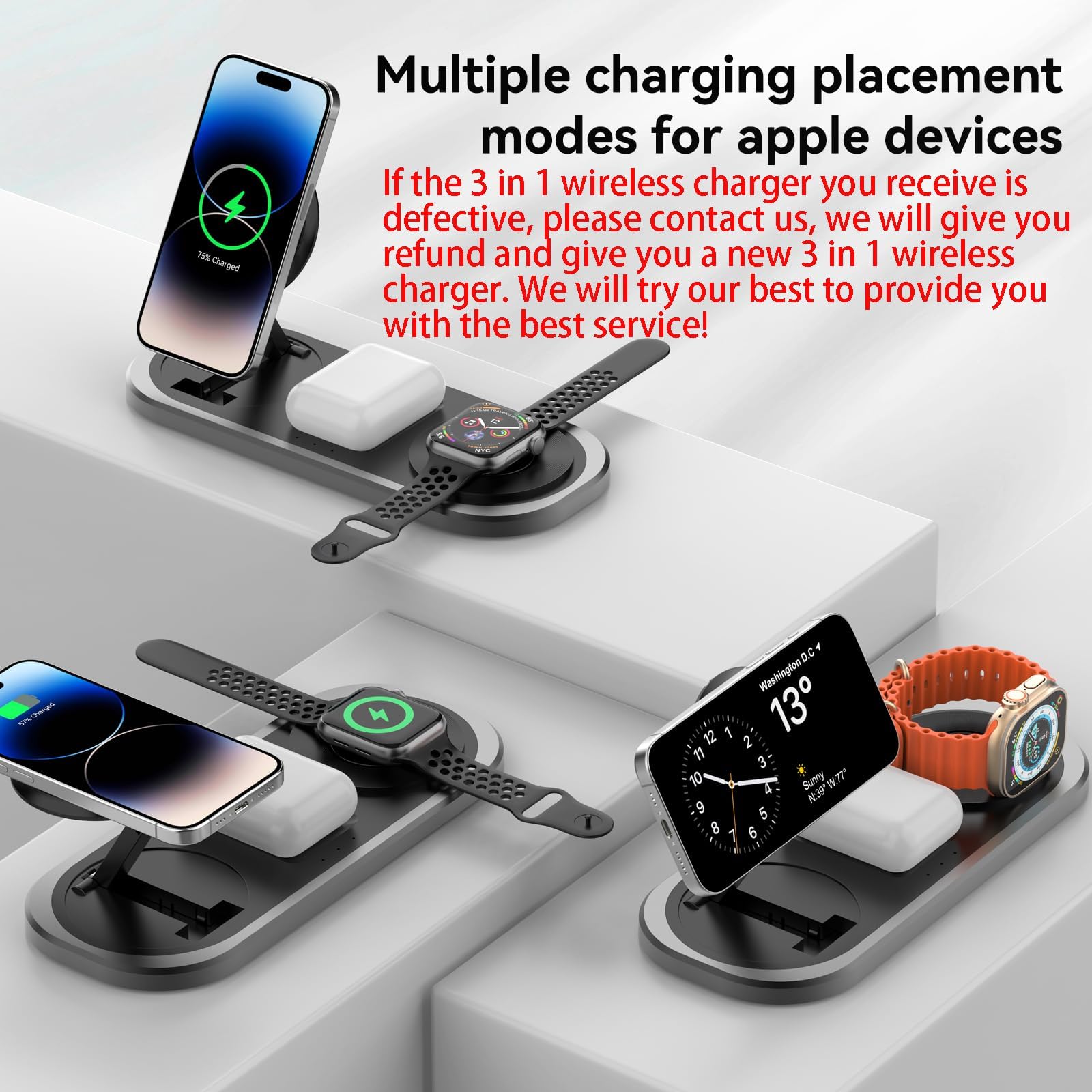 3 in 1 Faltbare Ladestation für Apple Geräte, Fast Wireless Charger Stand für Magsafe für iPhone 16 15 14 13 12 Pro Max Plus, Apple Watch Series & AirPods pro/2/3/4, Geschenke für Frauen Männer
