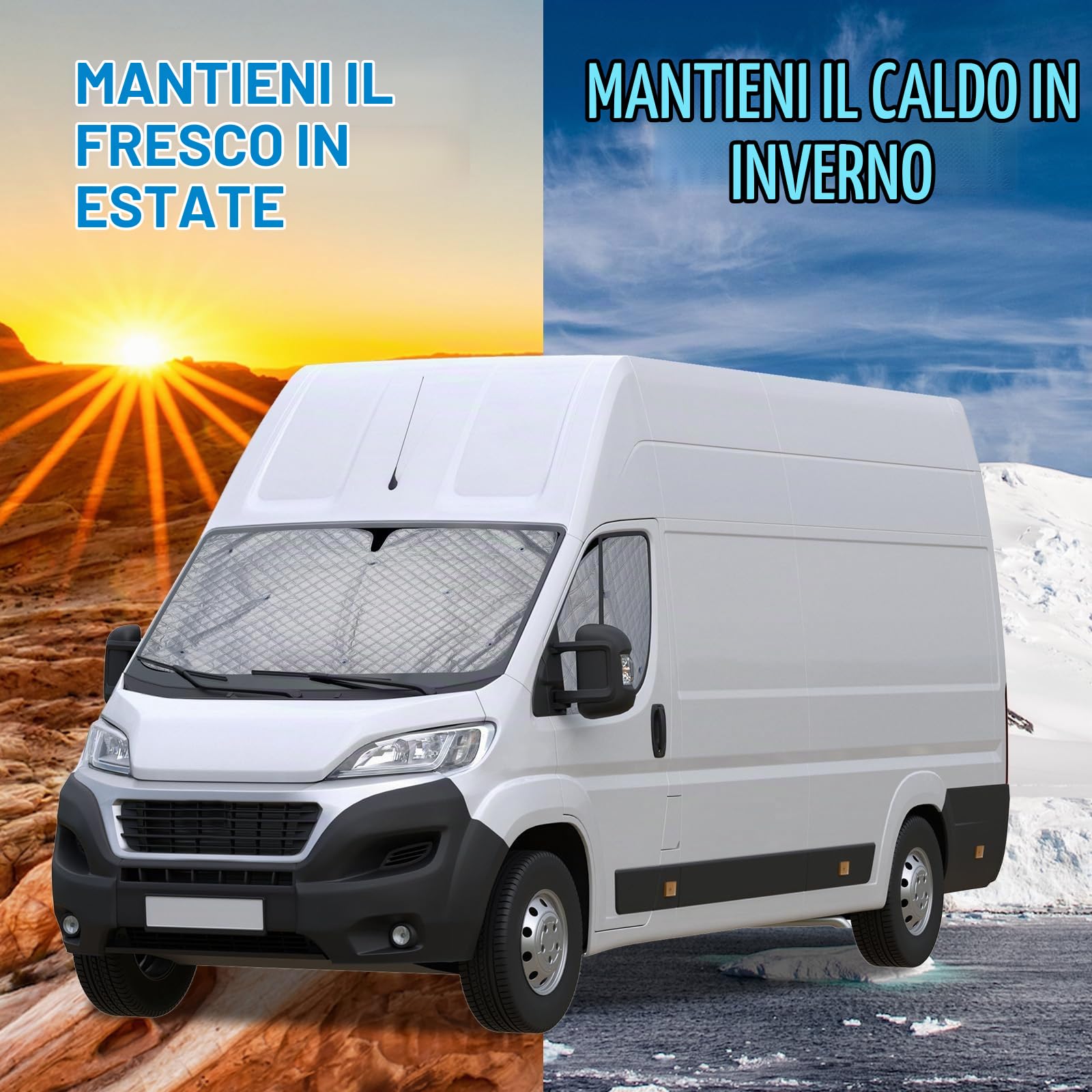 Parasole Termiche per Furgoni Fiat Ducato, 3 pezzi Parasole per Parabrezza | Interni Parasole termiche per Camper Blocca I Raggi UV