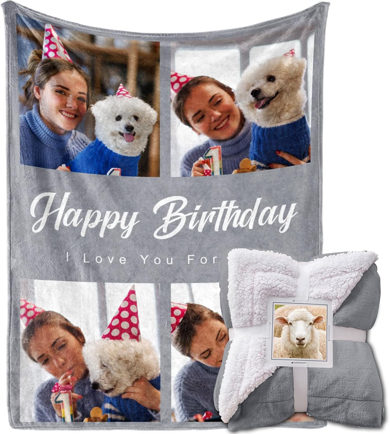 MeMoShe Custom Sherpa Photo Blanket Birthday Gifts for Boyfriend Girlfriend 50"×60" Personalized Picture Blanket Customized Valentine's Day Gifts for Women Men Couples