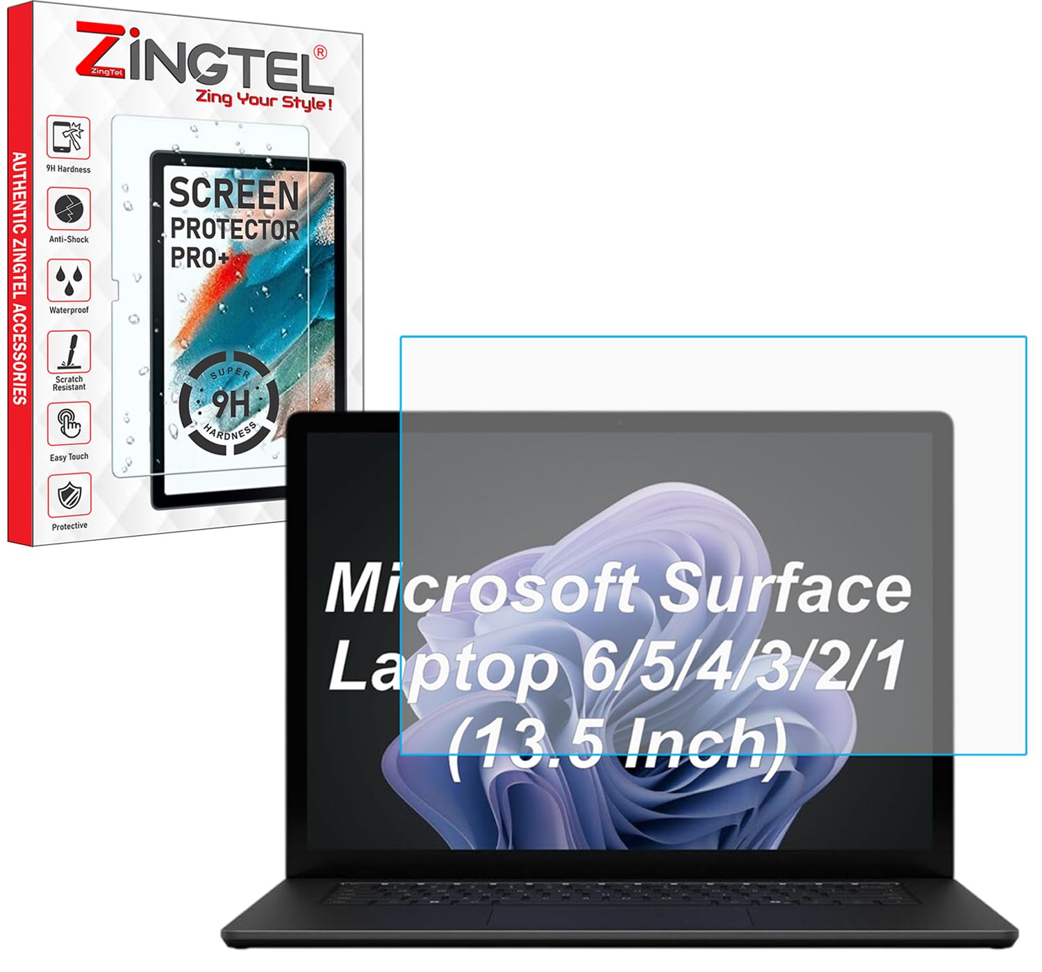 ZINGTEL Screen Protector Compatible With Microsoft Surface Laptop 6/5/4/3/2/1 (13.5 Inch) Flexible Fiber 9H Hardness Screen Protector Not a Tempered Glass
