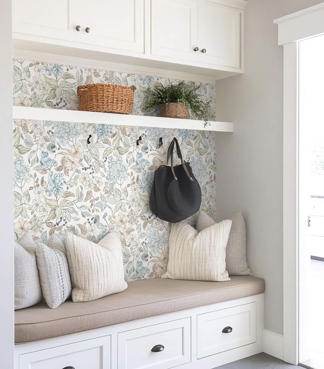 Heroad Floral Peel and Stick Wallpaper Boho Contact Paper Blue Floral Colourful Wildflower Botanical Wallpaper Removable Self-Adhesive for Bedroom Bathroom Decoration Thicken Vinyl 17.3'' x 78.7''