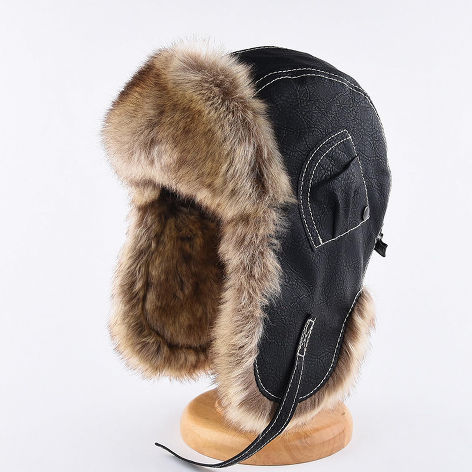 GIBZ Czapka lotnicza ze sztucznego futra vintage czapki traperskie kostium zimowa ciepła czapka z nausznikami dla mężczyzn i kobiet