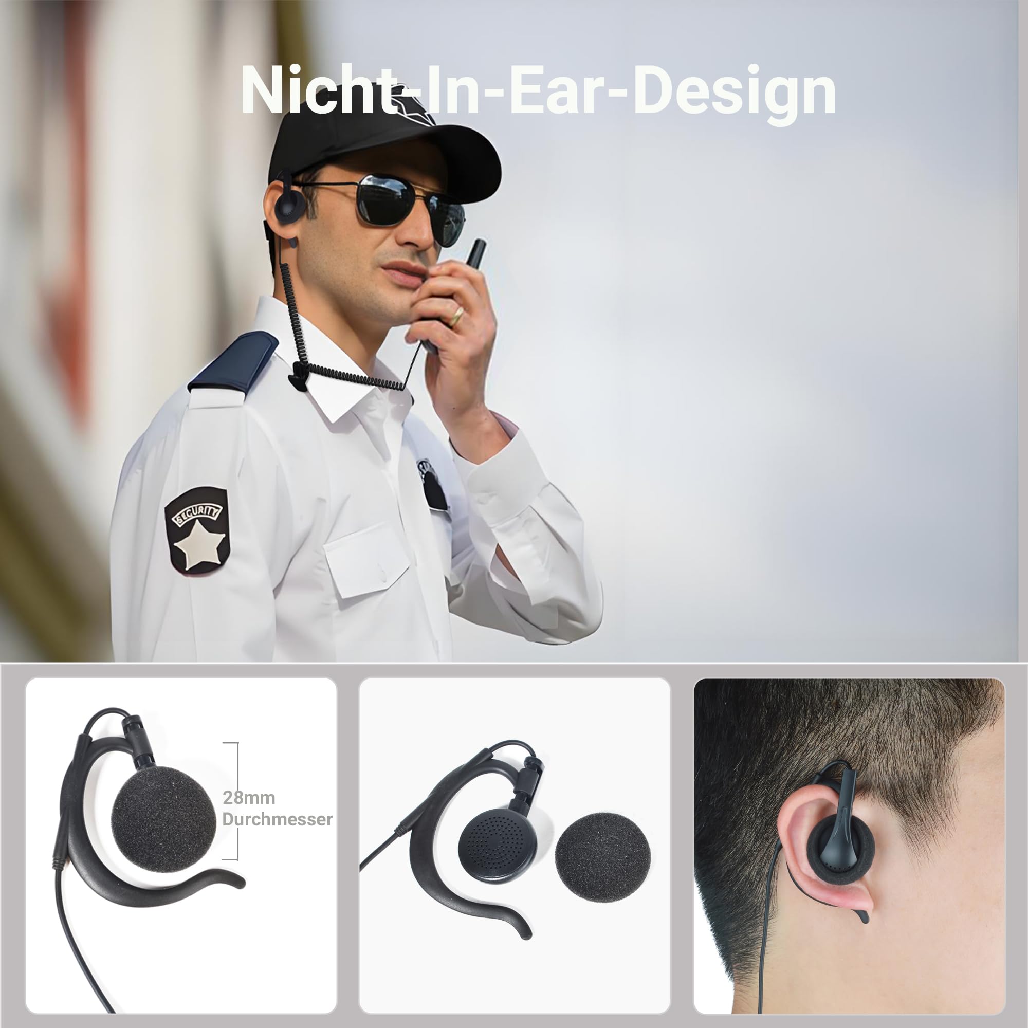 UAYESOK Auricolare radio leggero a 1 pin da 3,5 mm, solo per ascolto, design on-ear, cuffia tattica per forze dell'ordine per walkie-talkie Kenwood Motorola con microfono altoparlante