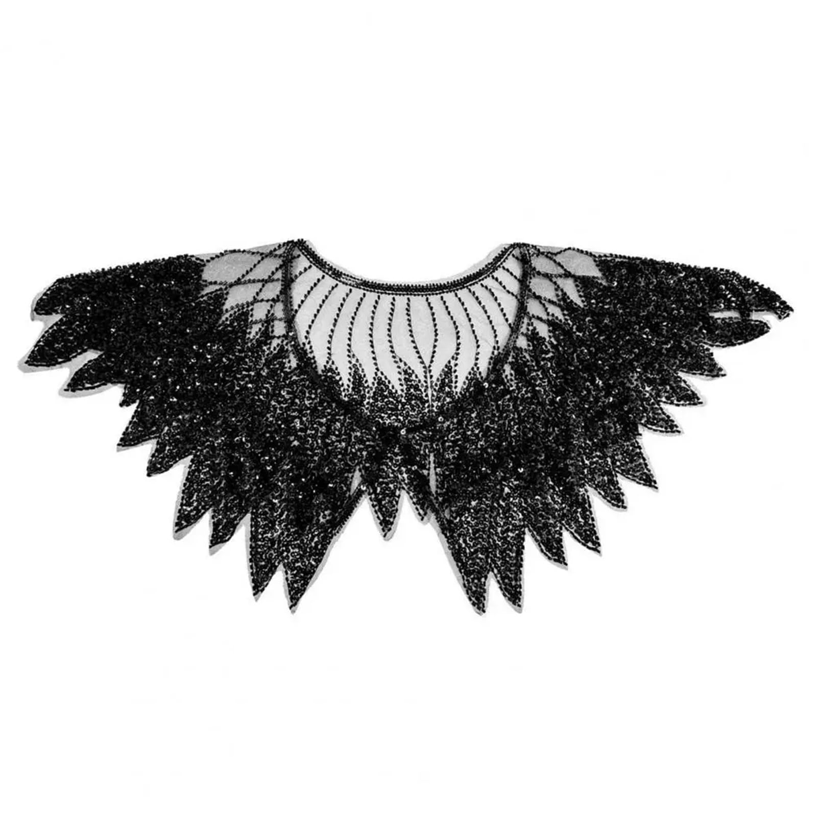 AHIOJEGX Detachable Collar Fake Collar Shawl With Sparkling Sequins Beads See-through Bridal Wedding Dress False Collar Formal Occasions Shawl Collar(Black)