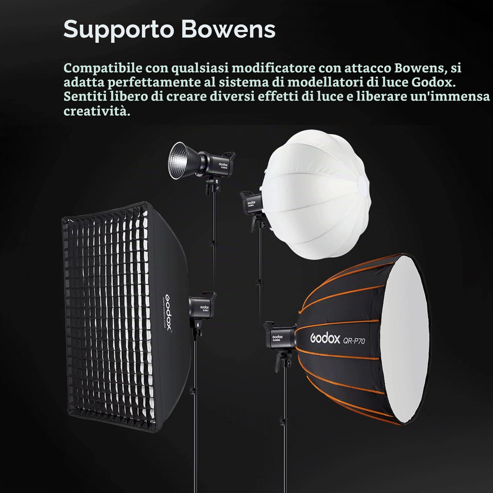Godox SL60IID Portable Studio LED Video Light 70W Photography Fill Light 5600K±200K Bowens Mount APP/2.4G Wireless/On-board Control + 5pcs Soft Diffuser Cloth + 3-in-1 Cleaning Kit