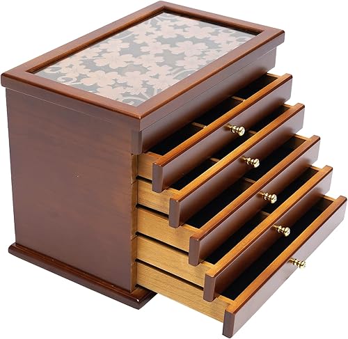 Joyero para mujer, caja organizadora de joyería de 6 capas, gabinete de joyería vintage, caja de madera, organizador de collares, cajas de joyería