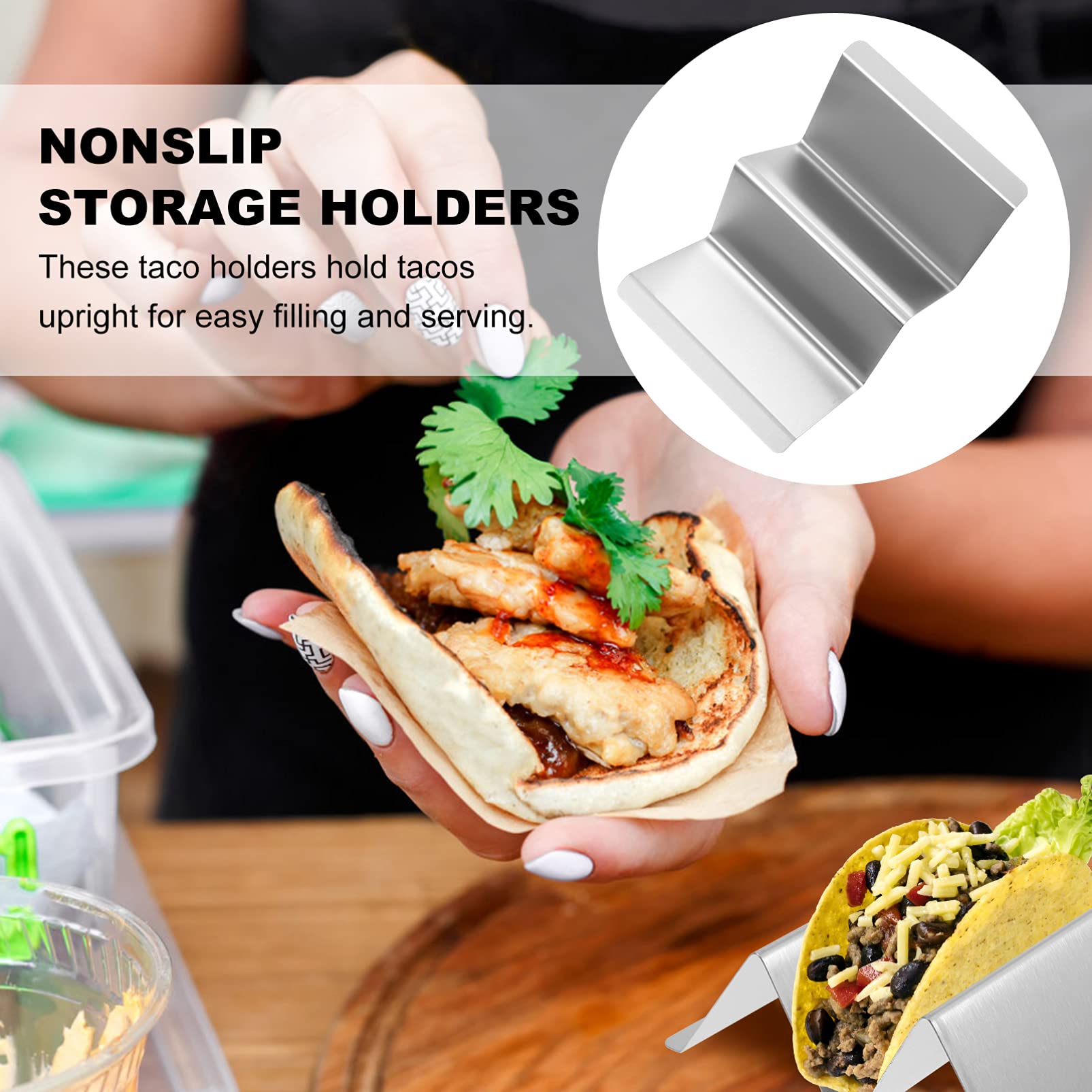 DOITOOL 2 Pcs Tortilla Stand Comal for Tortillas Taco Plates Taco Stand Holder Taco Display Metal Tray Taco Holder Condiment Tray Kitchen Display Racks Stainless Steel Corn Cake