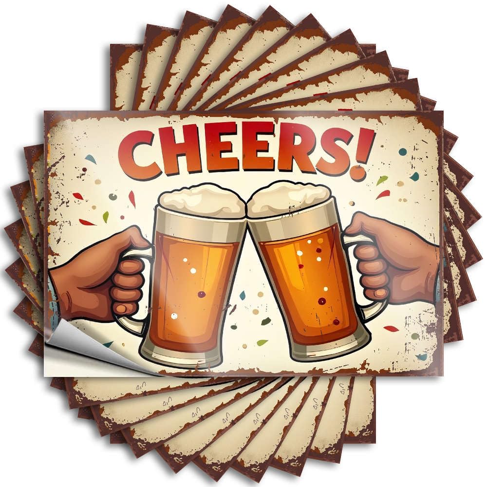 Cool Room Stuff Helmet Tattoo | Two Hands Holding Beer Mugs with The Word Cheers! Above Them. Positive Durable Vinyl Sticker Easy Apply for Western(6X9CM)