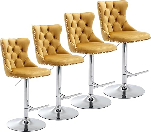 Miniatura 207 de Aoowow Juego de 2 taburetes de bar giratorios ajustables con respaldo de terciopelo copetudo, sillas de bar modernas tapizadas con cabeza de clavo