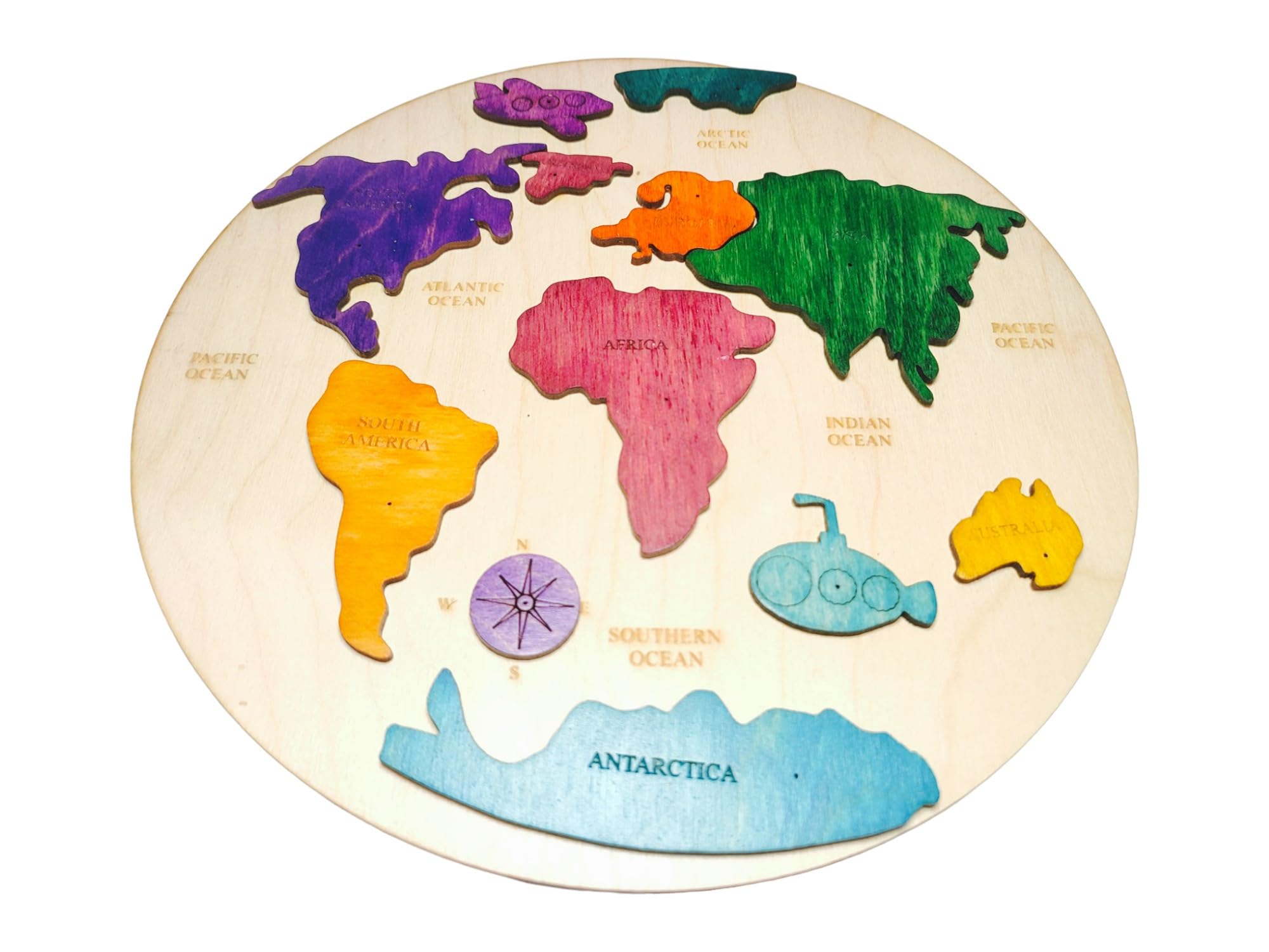 Wooden Continent Puzzle – Montessori Geography Learning Toy for