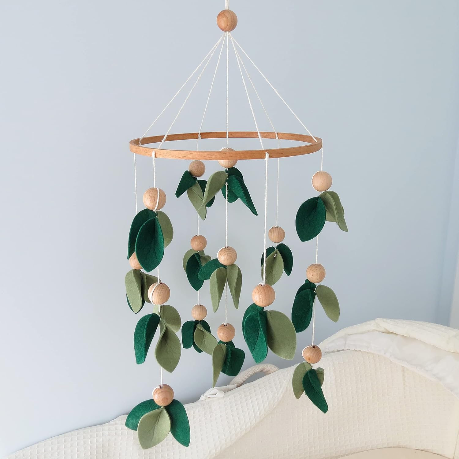 Forest Baby Mobile Green Leaf Mobile for Crib Mobile with Wooden Bead Forest Baby Mobile Green Leaf Mobile for Crib Mobile with Wooden Bead
