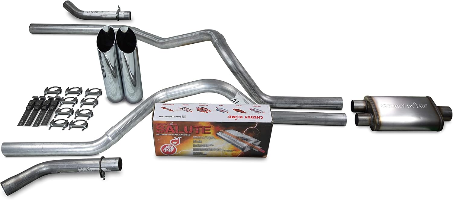 Truck Exhaust Kits Shop Line dual exhaust system 2.5 AL pipe Cherry Bomb Salute 2.5" Chrome