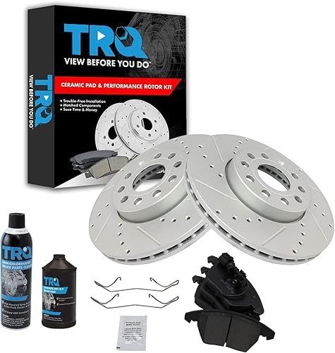 TRQ Pastilla de freno de cerámica delantera y kit de rotor recubierto de rendimiento con productos químicos disponible en Yaxa Colombia