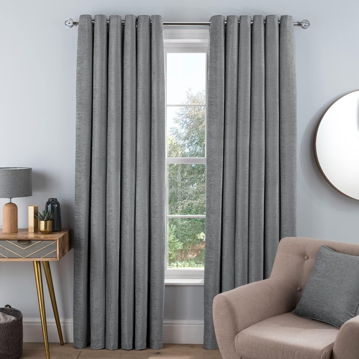 Enhanced Living Goodwood Silver Thermal Blockout Eyelet Curtains - 66 x ...