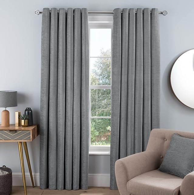 Sleepdown Luxury Chenille Eyelet Lined Curtains for Bedroom and Living Room 46 x 72 Inch Silver 2 Panels