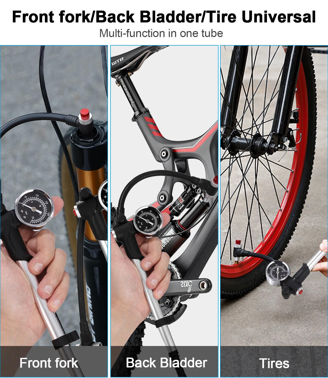 Pompa per ammortizzatori ad alta pressione Max 300 PSI con manometro e pulsante di spurgo 2 in 1 per bici MTB