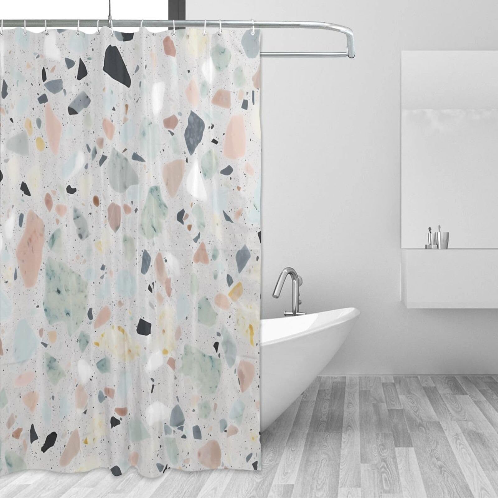 Rideau de douche imperméable anti-moisissure en terrazzo pastel pour baignoire