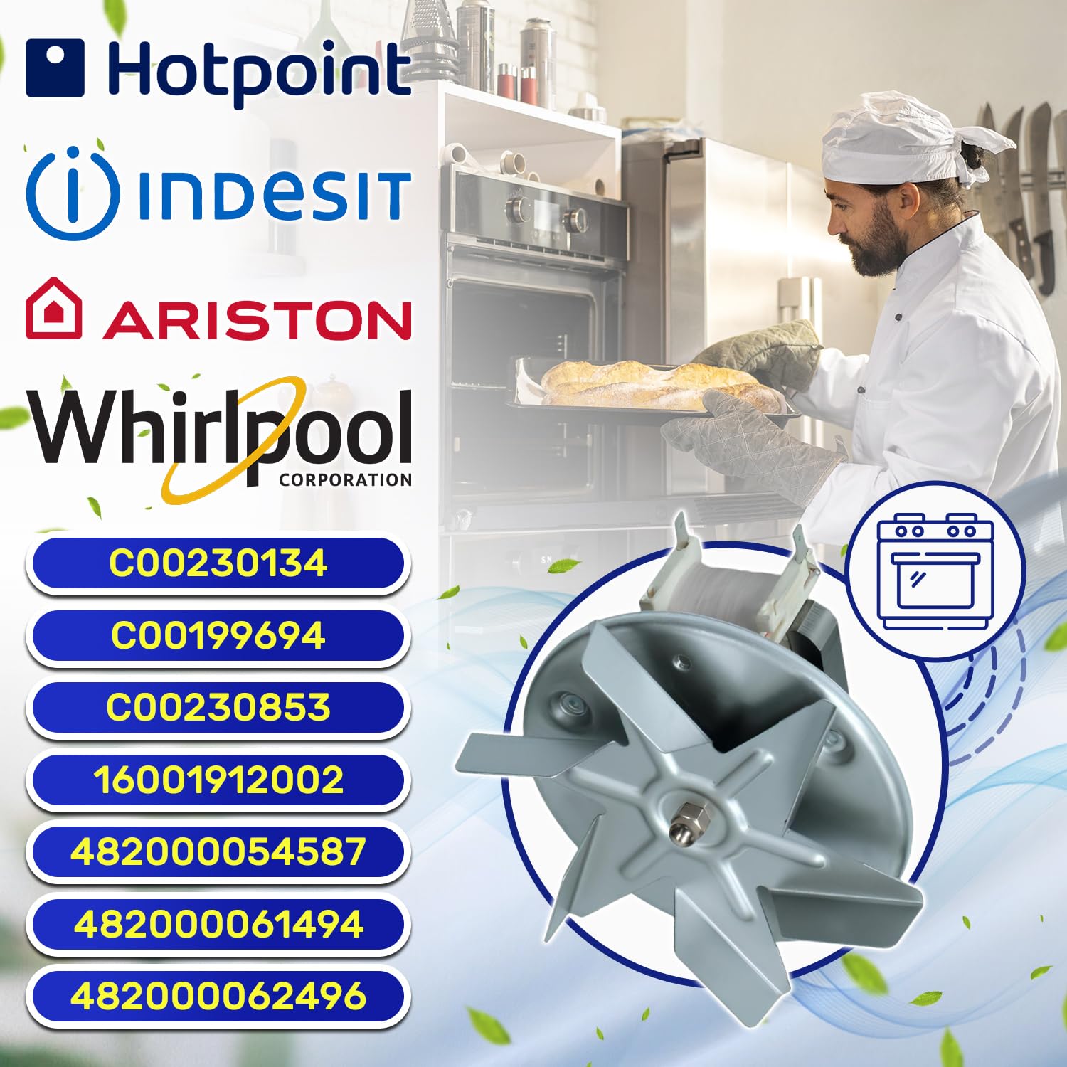 Motore Ventola Forno 25W 220/240V 50/60Hz con Codice Originale C00230134 per Indesit per Hotpoint 482000062496 per Whirlpool - MADE IN EU - Garanzia di 10 Anni - MONTERAL