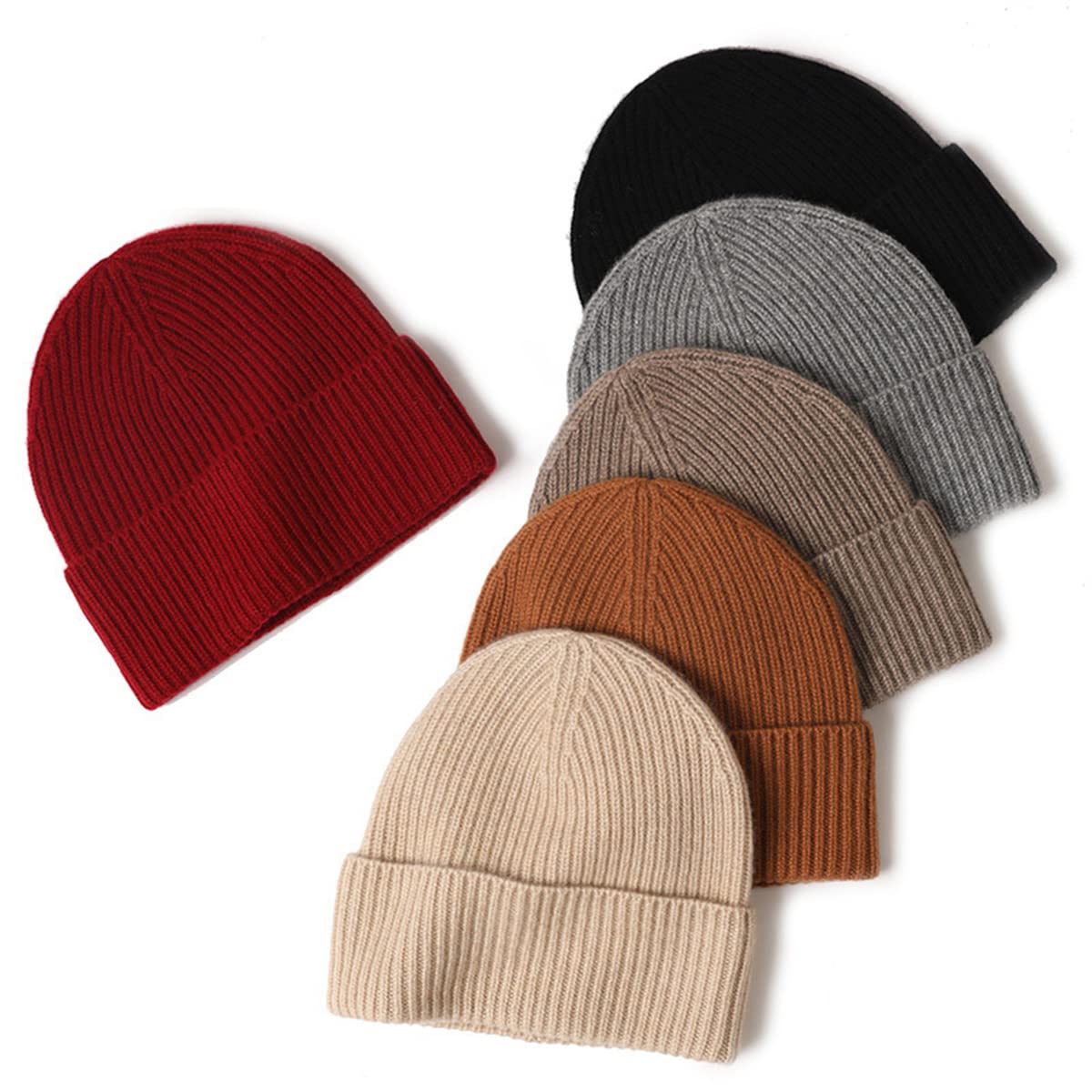Berretto Classico Donna in Cashmere, Cappello a Polsino a Maglia Caldo Invernale, Morbido Cappellino a Cranio Casual Berretto da Pescatore Cappelli da Sci in 100% Cashmere, Regalo Donne Beige One