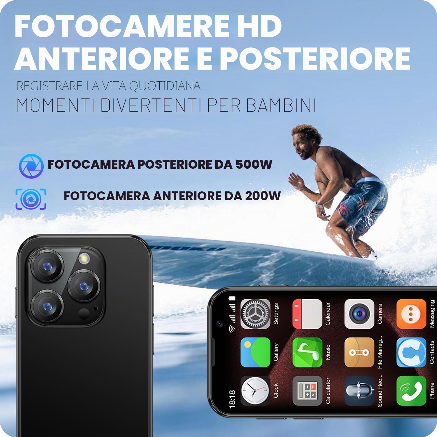 3G – Piccoli Cellulari, Bambini – Smartphone Android 9.0 3.0 pollici – Schermo 2 GB RAM 16 GB ROM, 5,0 Megapixel, 900 mAh – Batteria di riconoscimento facciale, (XS18-Blu scuro)